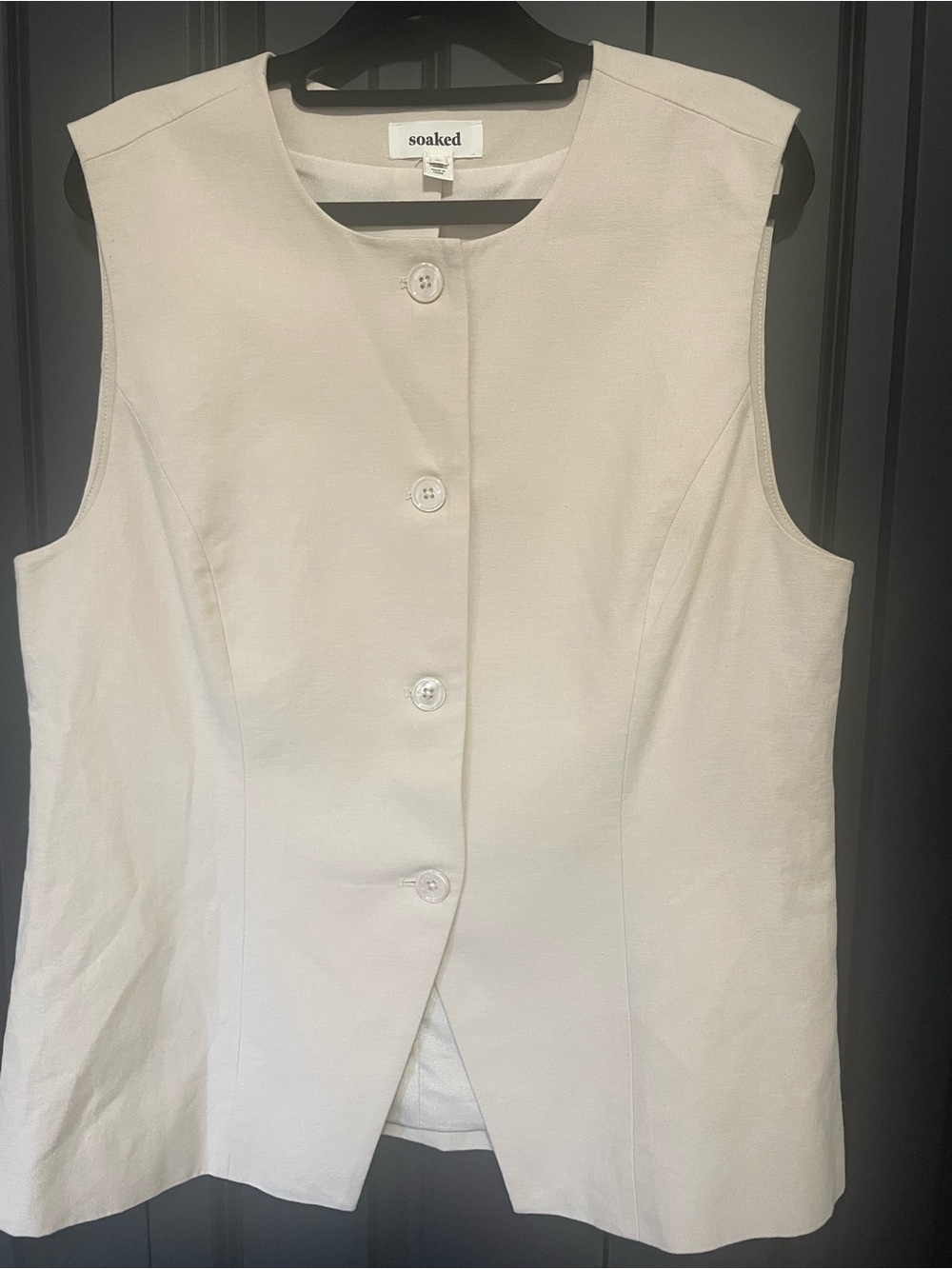 Soaked Sleeveless Cotton and Linen  Button-Front Cream Shirt Vest